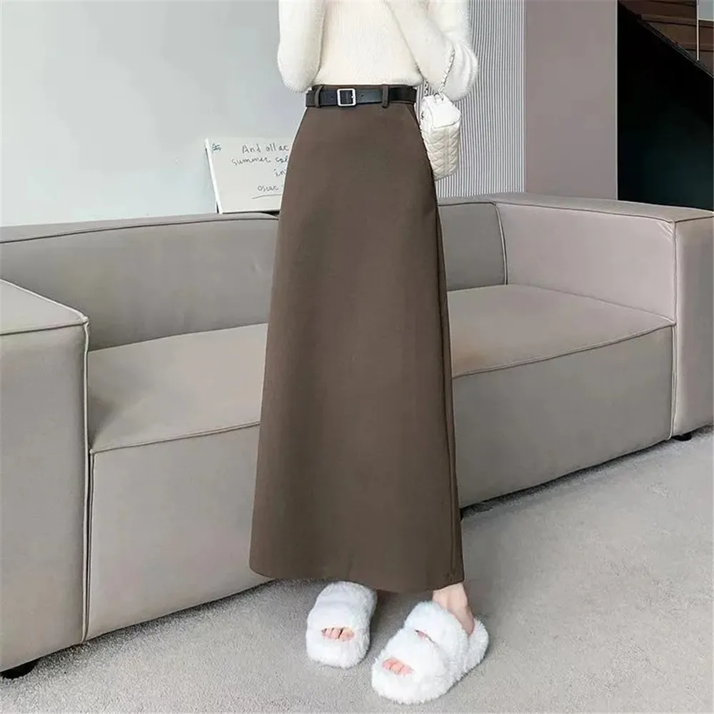 

Vintage Woolen One-Step Hip Skirt Women Autumn Winter Versatile High Waist Slit Suit Skirt Korean Slimming A Word Long Skirts