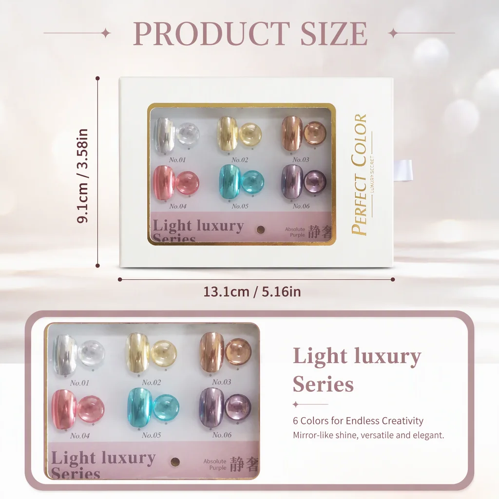 6-Color Nail Powder Set with Color Palette, Luxury Aesthetic Design, Ideal for Nail Salons, Personal Use, Fall Winter New Arriva