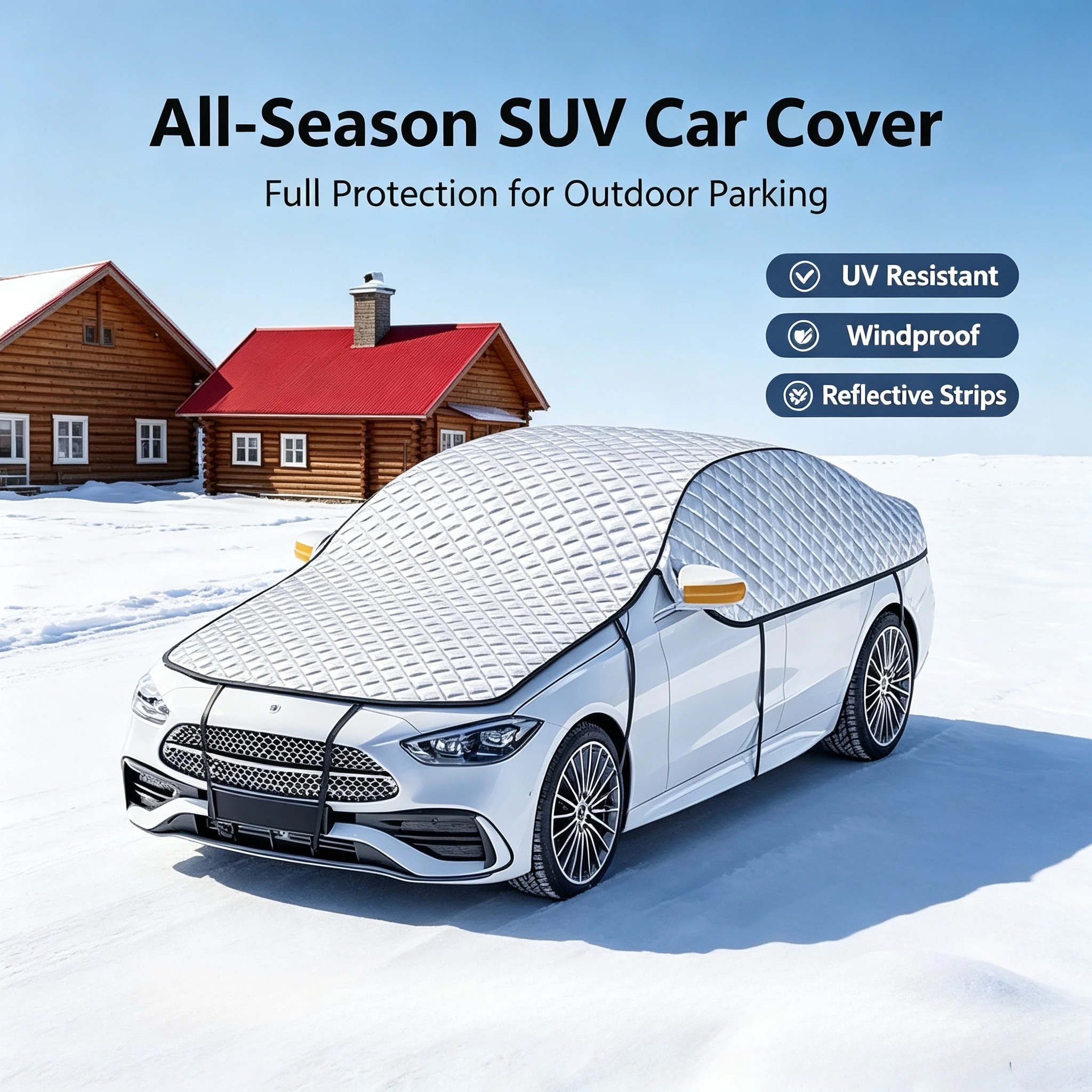 Universal Fit SUV Car Cover, All Season Full Protection, UV & Windproof Cover with Reflective Strips