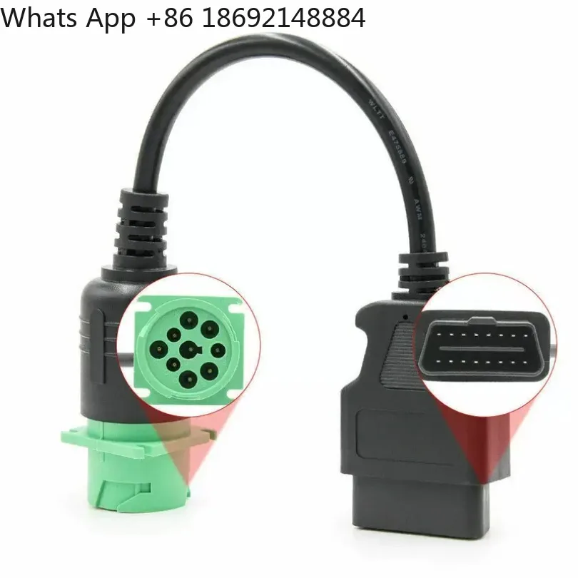 J1939 Heavy Truck Diagnostic Tool Cable for Cummins 9-Pin to OBD 16-Pin Adapter Cable