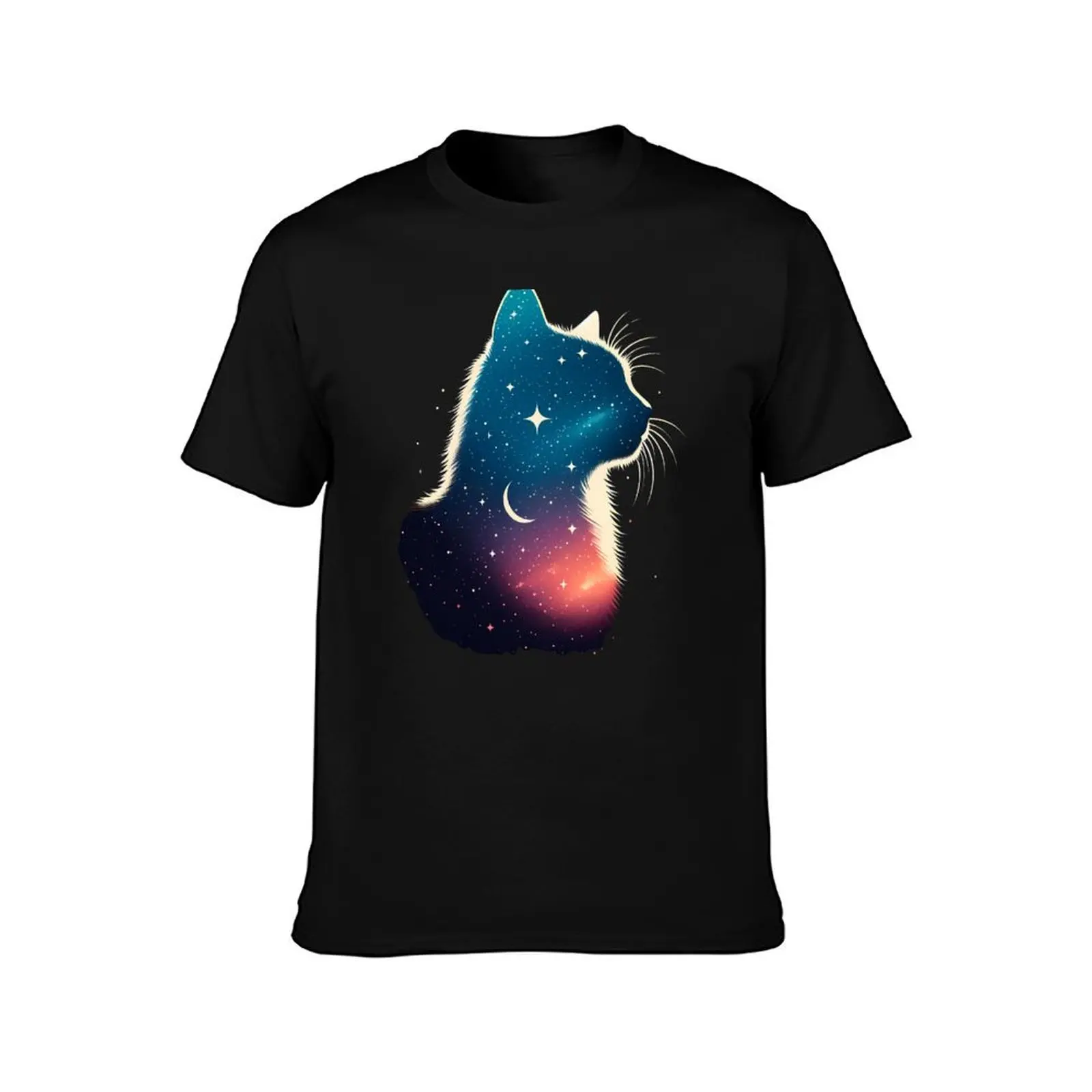 Cosmic Cat Silhouette Galaxy Space Feline Lover Celestial Design T-Shirt Summer Casual Cotton Tee Oversized Streetwear Tops