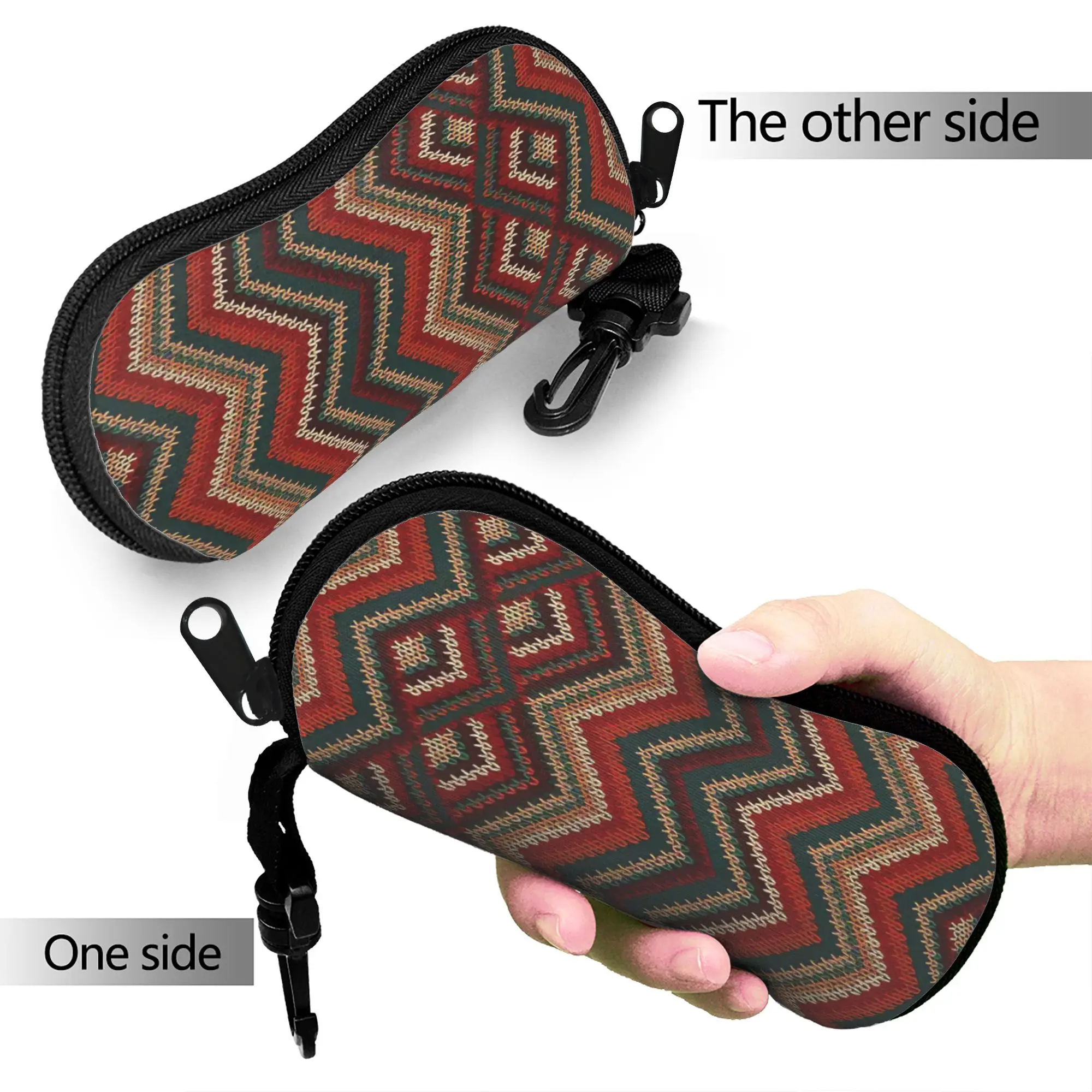 Retro Bohemian Woven Pattern  Glasses Case  Zipper Sunglasses Case Male Female Travel Eyeglass Protector Cute Eyewear Accessory