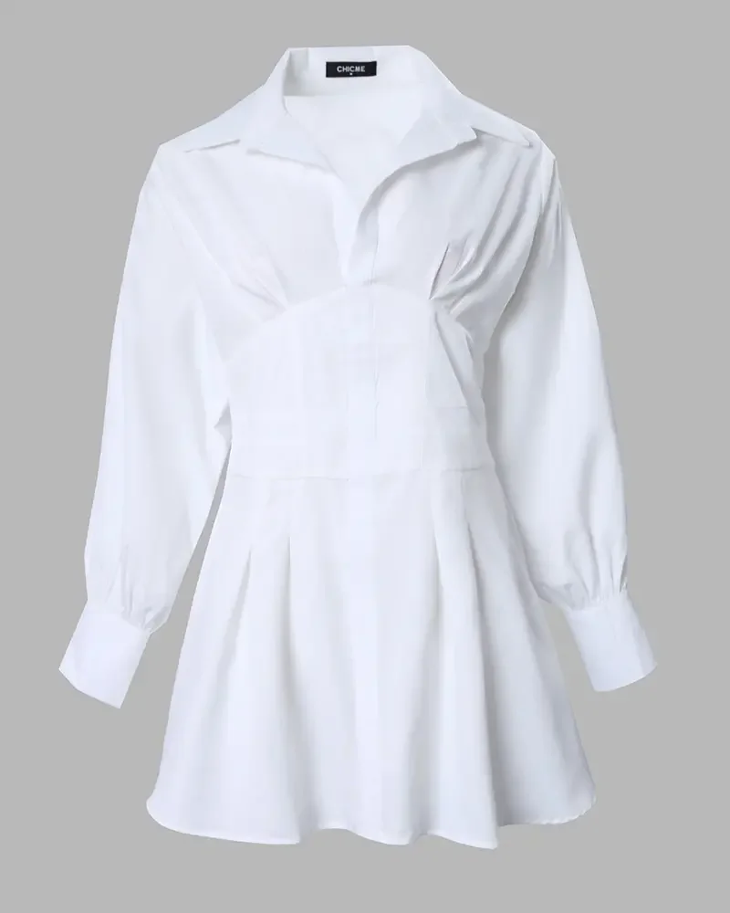 Long Sleeve Corset Shirt Dress 2023 Spring New White Women\'s Dress Temperament Elegant Office Shirt Dress Mini Dress