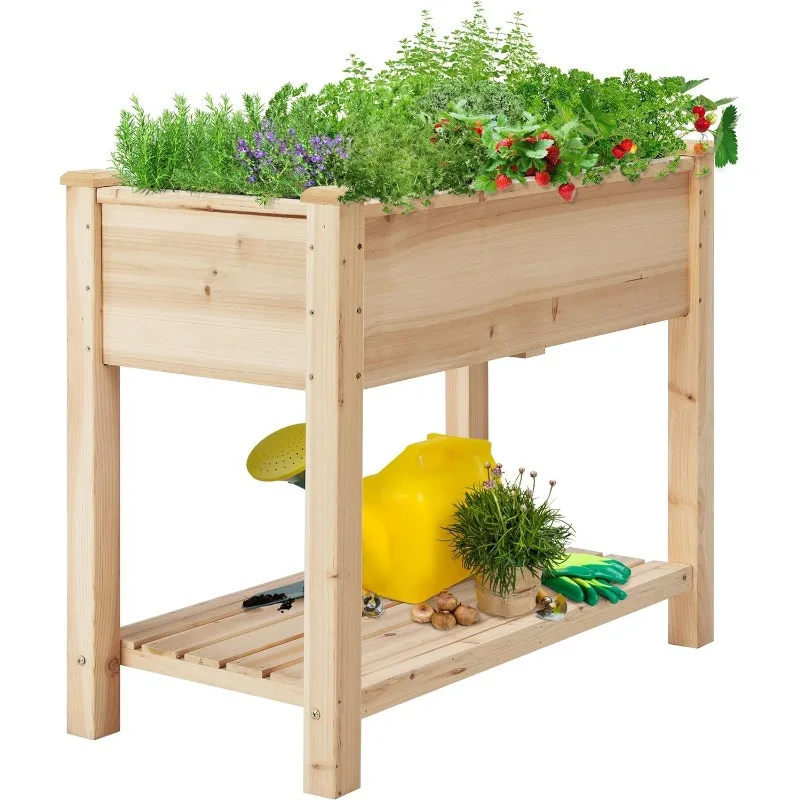 

34x18x30in Horticulture Raised Garden Bed Planter Box with Legs & Storage Shelf Wooden Elevated Vegetable Growing Bed for