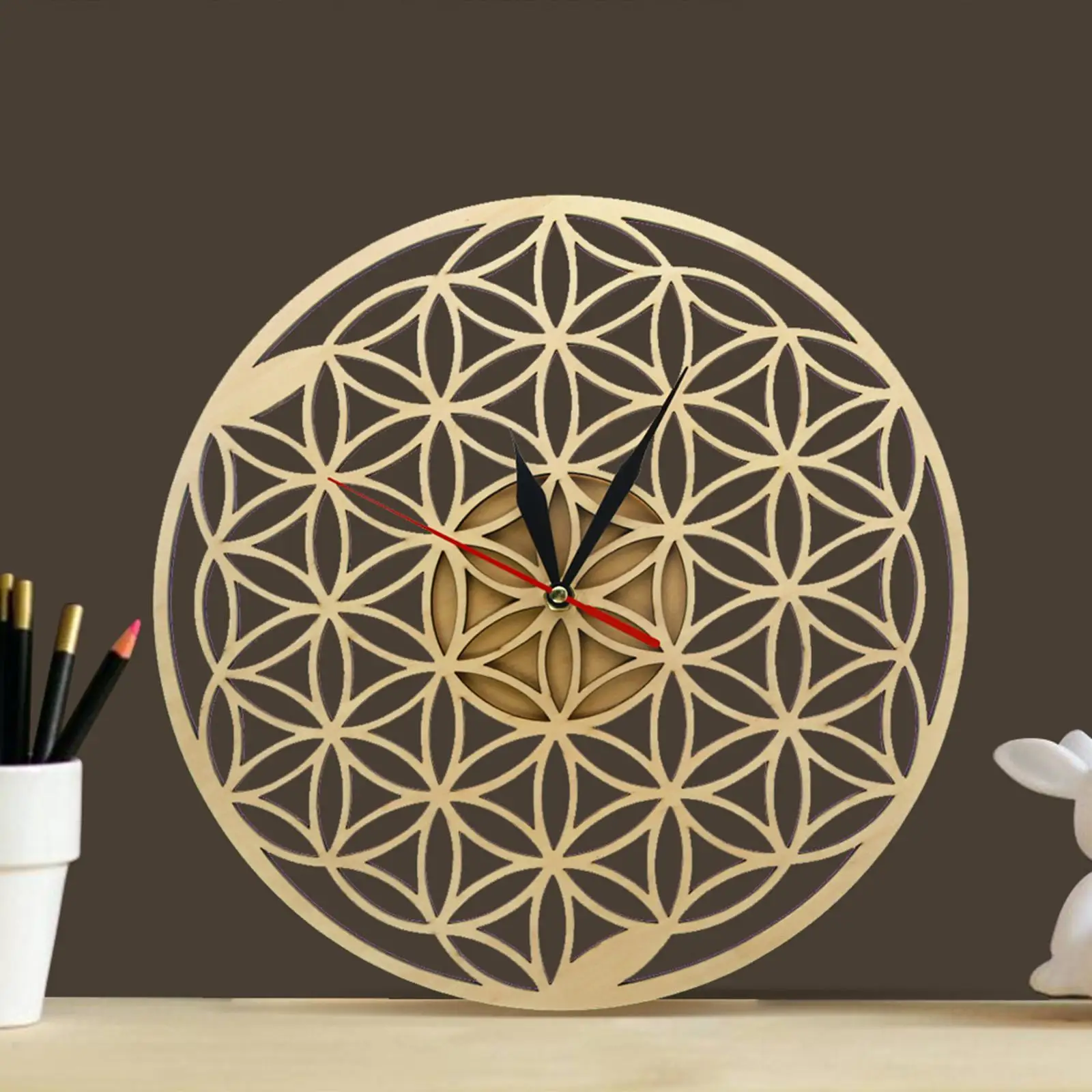 Wood Intersect Rings Wall Clock Hotel Dinner Classroom Decorative Ornament