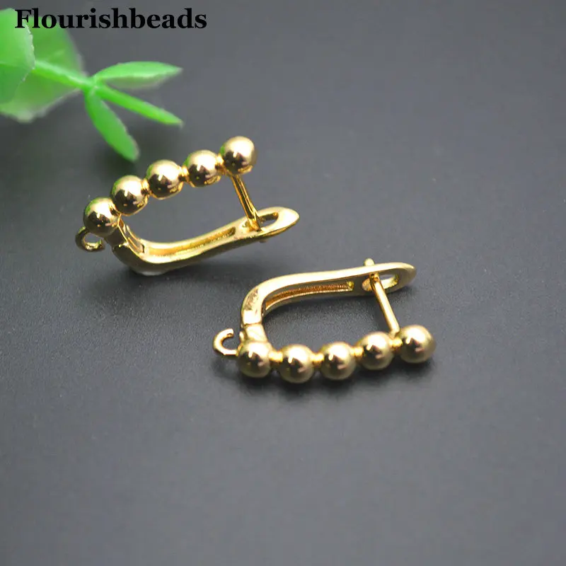 

High Quality New Design Multi Rows Round Balls Metal Brass 18k Gold Color Earwire Earring Hooks Leverback Clasps