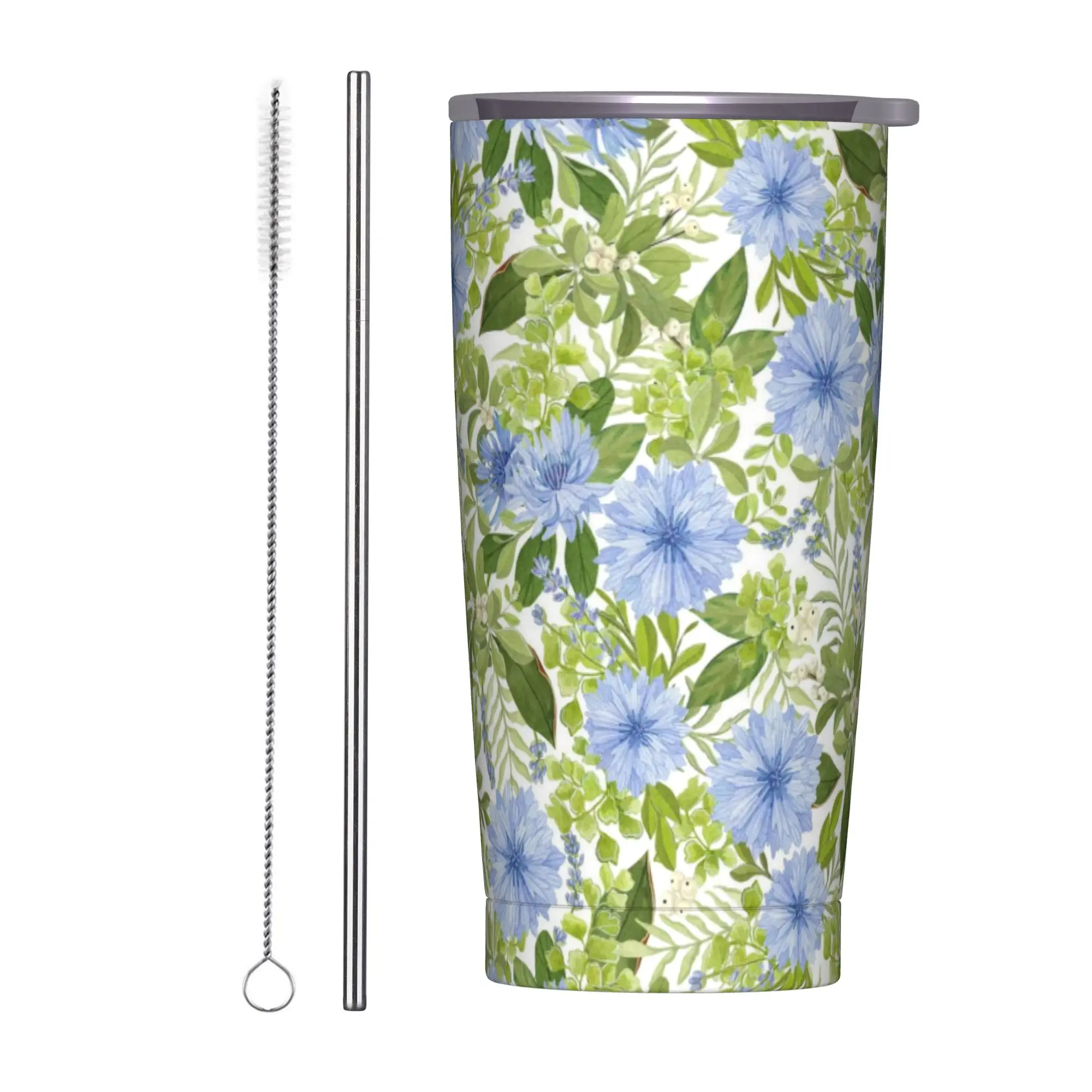 Rural flowers Stainless Steel Tumbler With Straws  Camping Thermal Mug 20oz Hot Drinks Car Mugs,