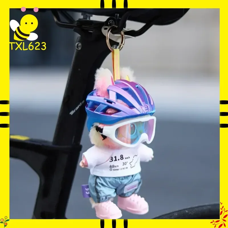 

17cm Doll Clothes Set Safety Helmet And Foldable Bicycle Accessories for Labubu Doll Cycling Suit Doll Clothing Toy