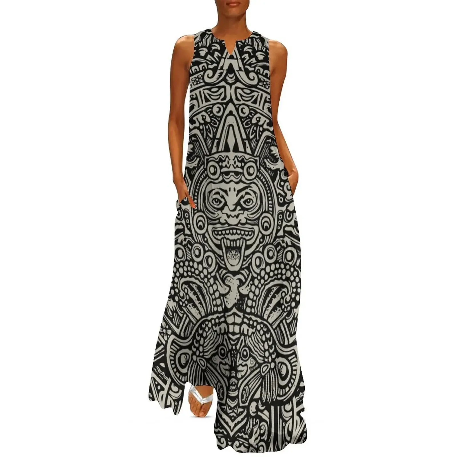 

Ancient Mayan Aztec Calendar God Long Dress elegant guest wedding dress beach dresses prom dresses Dress