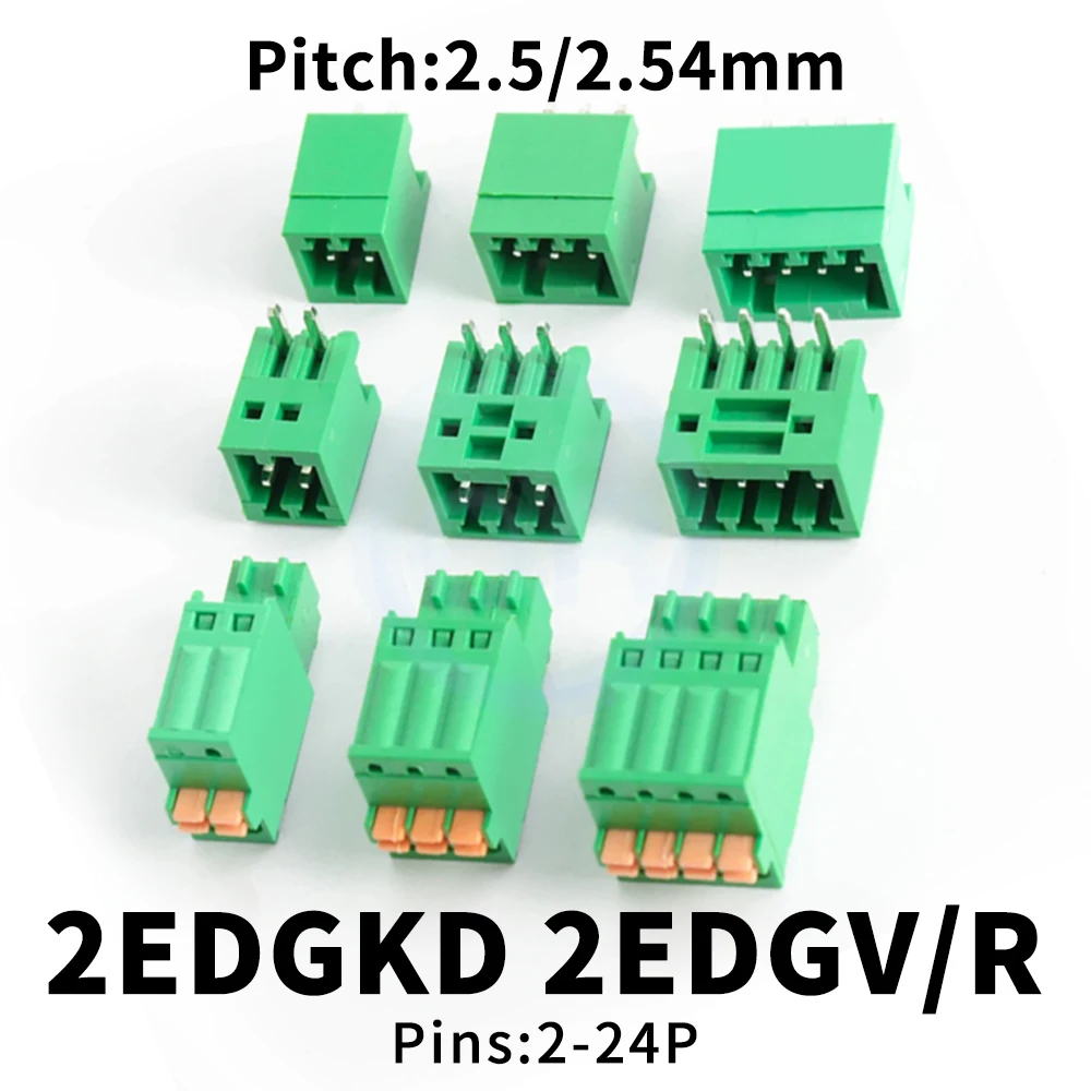 (10 Sets) KF 2EDGKD + 2EDGV/2EDGR 2.5mm 2.54mm Small Pitch Spring Push-Free Screwless Right Angle Straight 15EDGKD 2.54 2~24Pin