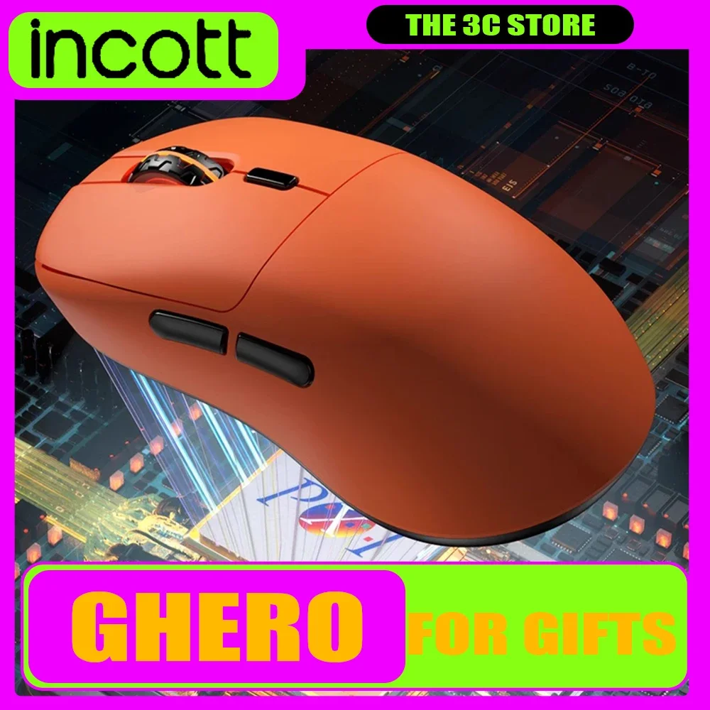 Incott GHERO Wireless Mouse 8k Return PAW3395 Sensor Dual Mode Ergonomics Low Latency Gaming Mouse RGB Pc Gamer Accessories Gift