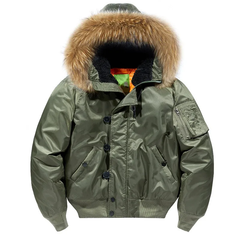 Fur Collar Bomber Winter Jacket Men Thick Warm Cotton Liner Military Outwear Coats Ma-1 Pilot Flight Hooded Windproof Parkas