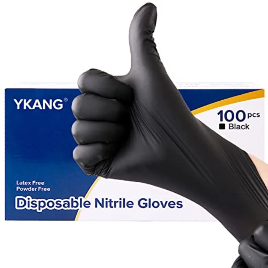 

YKANG Black Disposable Nitrile Gloves, Latex Free Disposable Gloves 100 PCS, Food Safe Food Prep Cooking Gloves