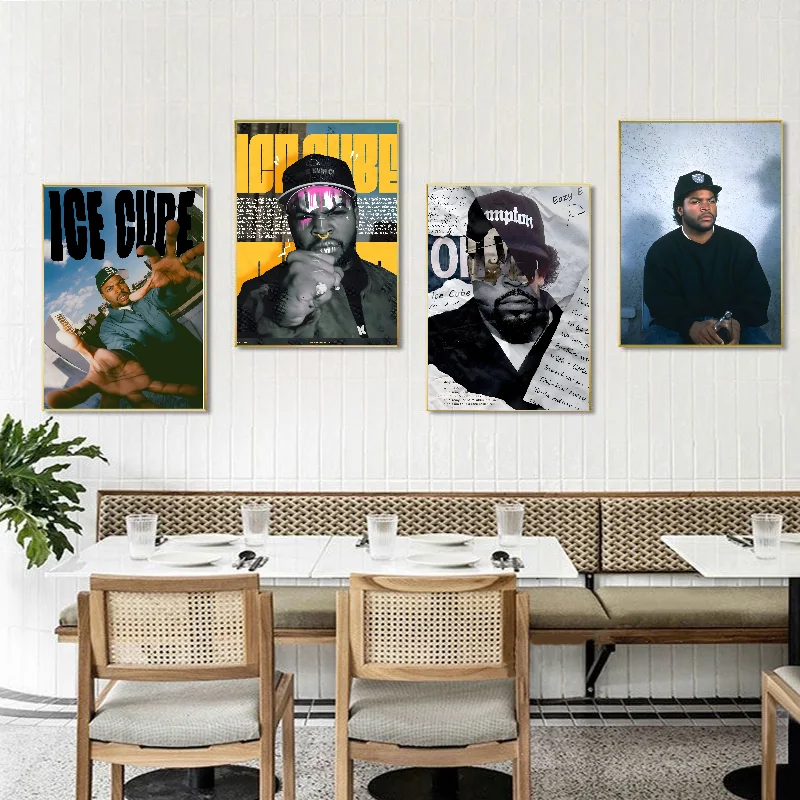 Hip hop Rapper Ice Cube Poster Self-adhesive Art Waterproof Paper Sticker Coffee House Bar Room Wall
