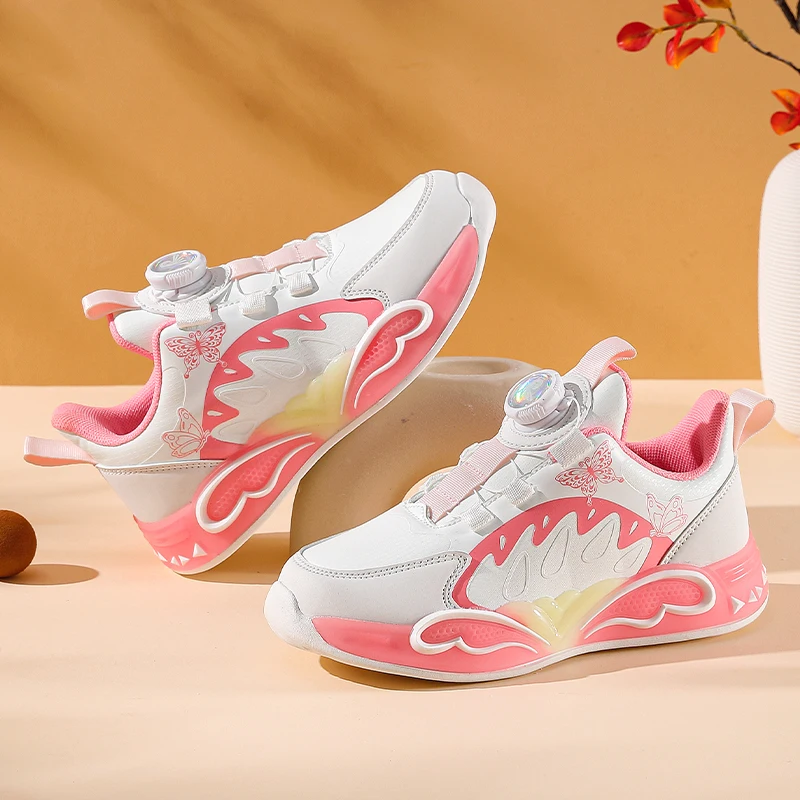 

Autumn Casual Sneakers Girls Sports Shoes Fashion Rotary Buckle Children's Running Shoes Comfy Platform Non-slip Kids Trainers