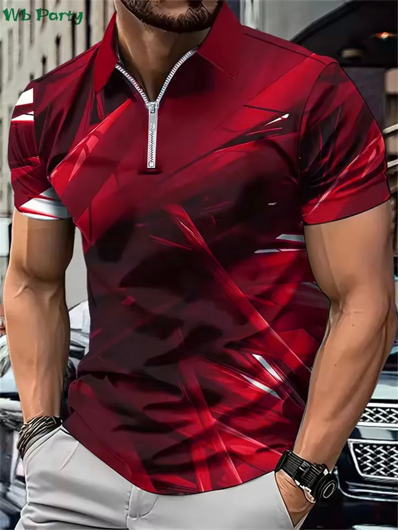 Fashion Tie-dye Men's Zippers Polos T-Shirts Short Sleeve Summer 3d Printed Street Gradient POLO Tee 6XL Plus Size Casual Tops