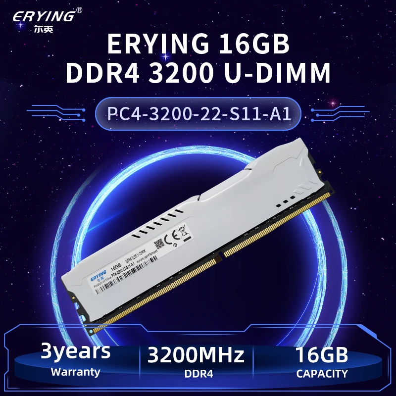 ERYING เดสก์ท็อปหน่วยความจำ RAM DDR4 8GB 3200Mhz 16GB 3200Mhz U-DIMM หน่วยความจำเกมที่กำหนดเองสำหรับ I7 I9 dimm ความร้อนอ่างล้างจาน XMP สำหรับ PC