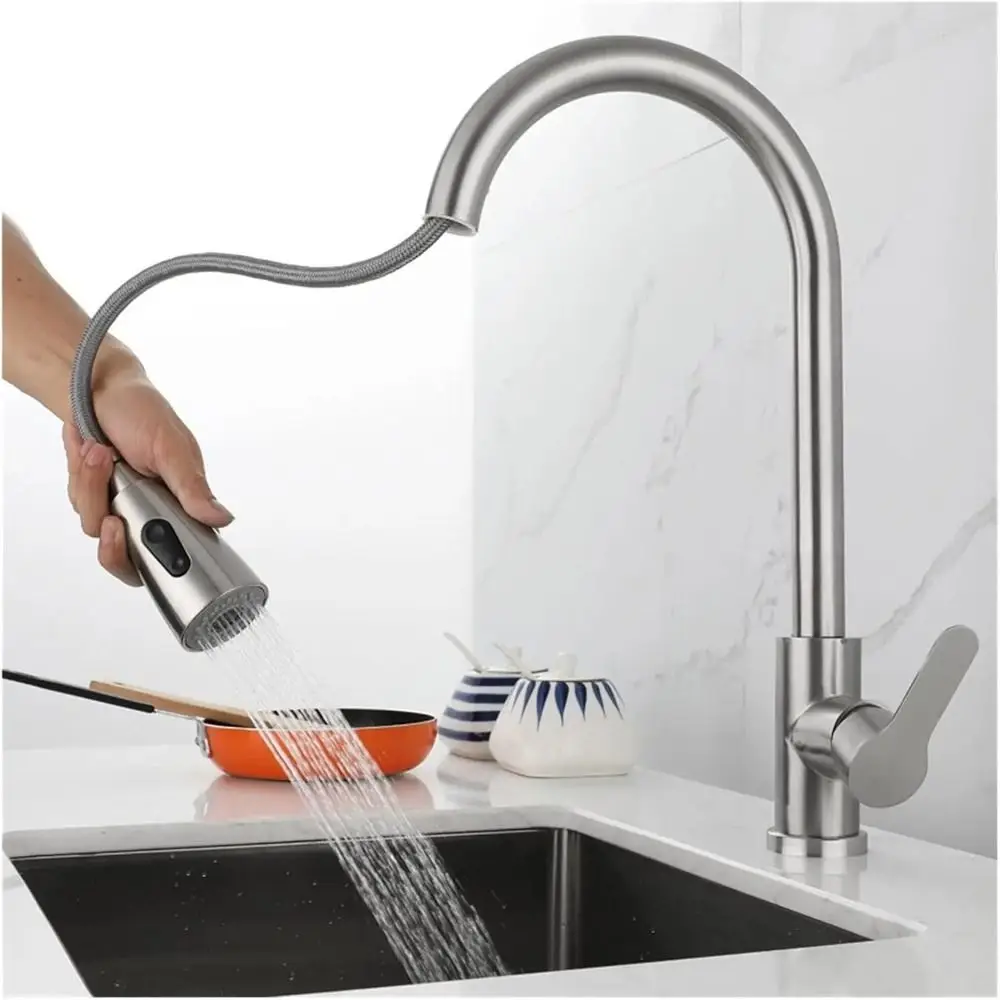 Kitchen Drain Faucet 304 Stainless Steel 360 Rotation Hot Cold Water Tap For Kitchen 2-way Sprayer Water Tap Single Handle Tap