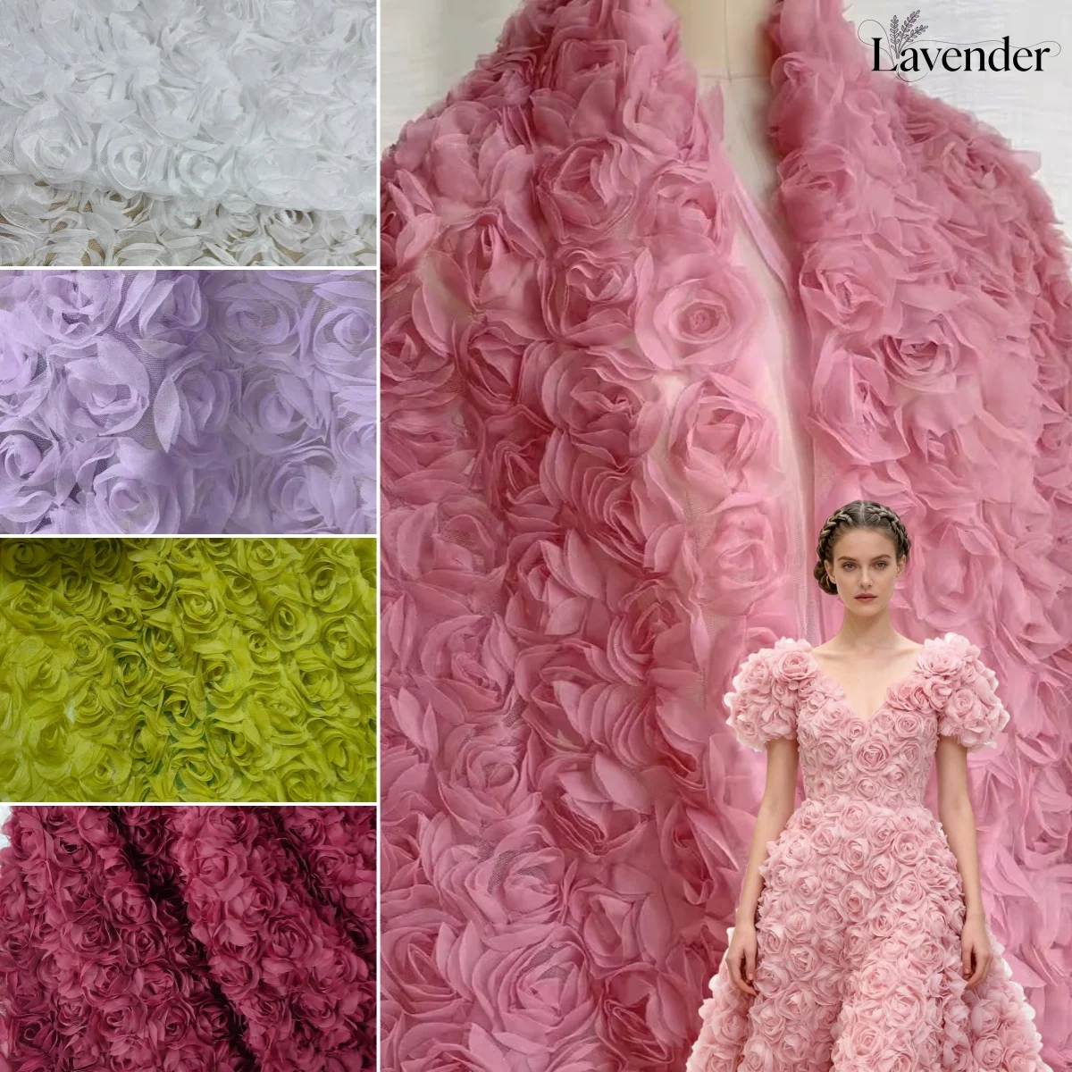 1.3-meter-wide three-dimensional large rose plate with embroidered mesh fabric sewn wedding dress dance stage clothing fabric