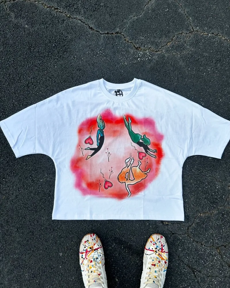 

Harajuku Fashion Cartoon print short sleeve T-shirt Men Y2k round neck pure cotton top Street wear Breathable oversized T-shirt