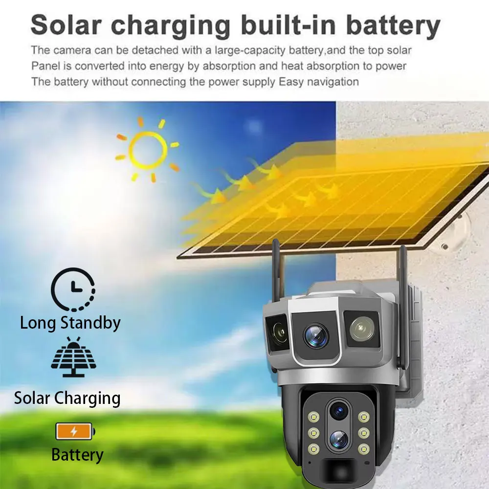 Outdoor 10X Optische Zoom 12MP Solar IP Camera WIFI CCTV Dual Lens Triple Screen PTZ Auto Tracking Beveiliging Bewakingscamera