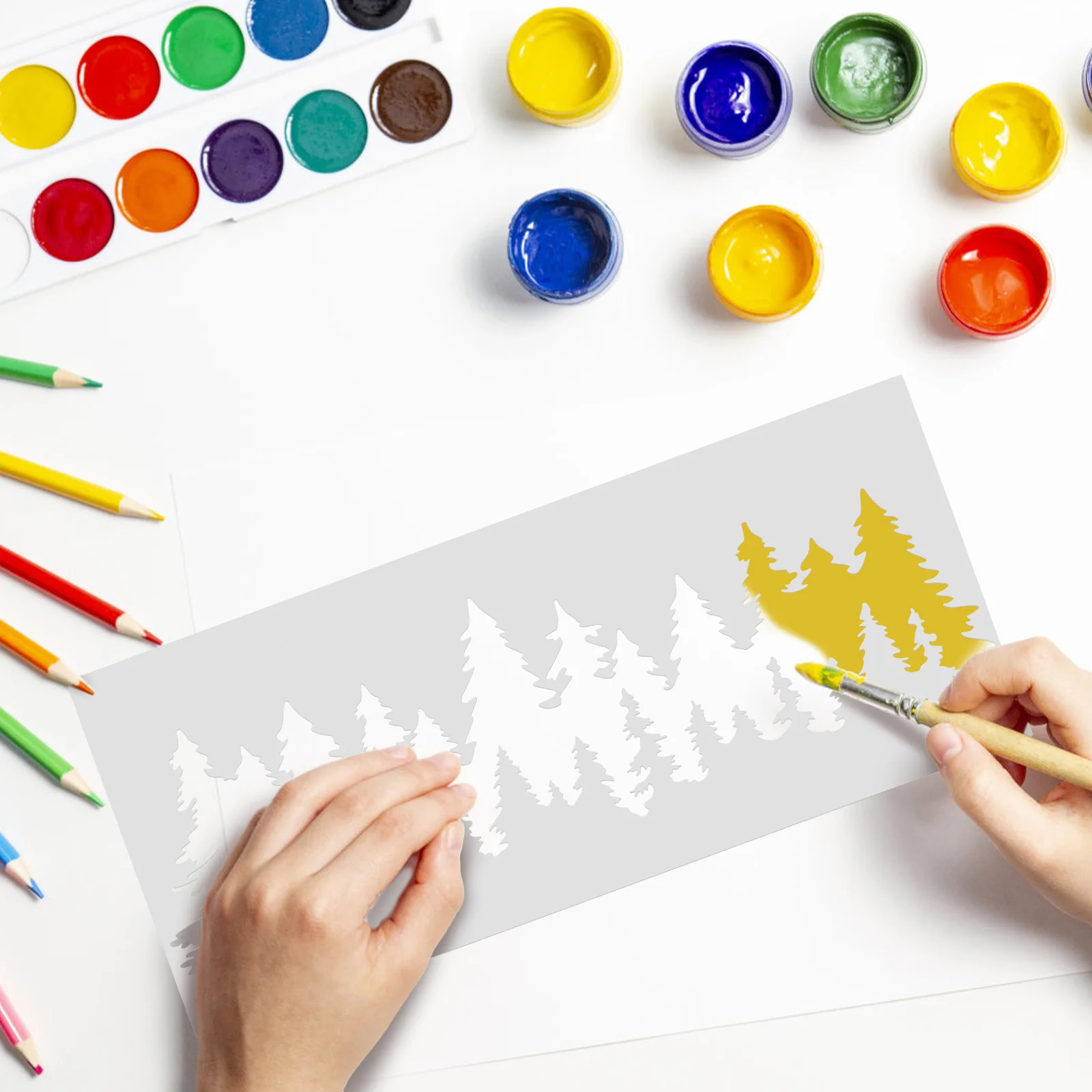 

10Pcs Stencils for Crafts Versatile Pine Tree Painting Templates Reusable Design Tools for DIY Greeting Cards Murals Holiday