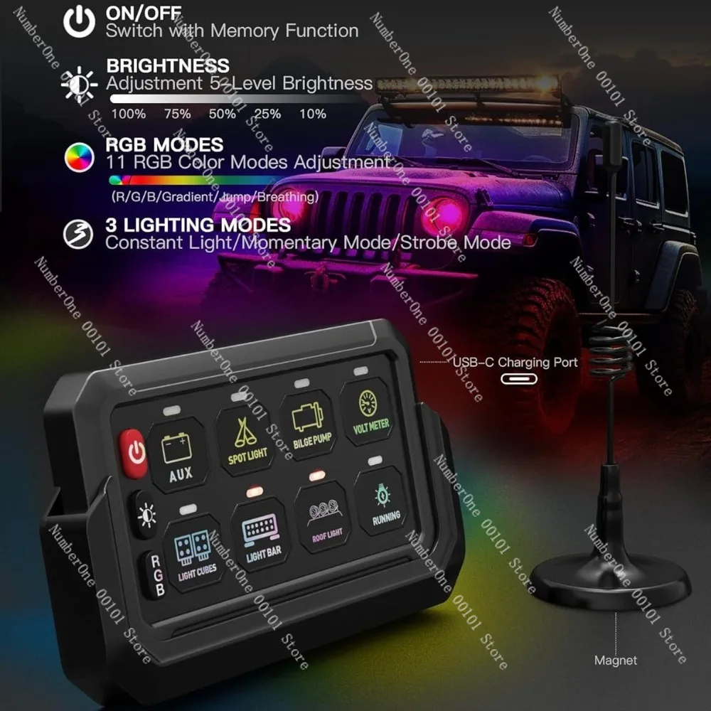 8-button wireless group switch panel, 8-channel touch switch panel for rv, car, yacht modification, rgb compatible