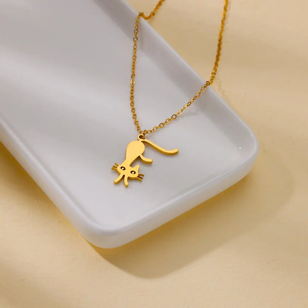 A-Z Initial Letter Dainty kitten Necklace for Women Stainless Steel Gold Color Pendant Letter Choker Jewelry Gifts