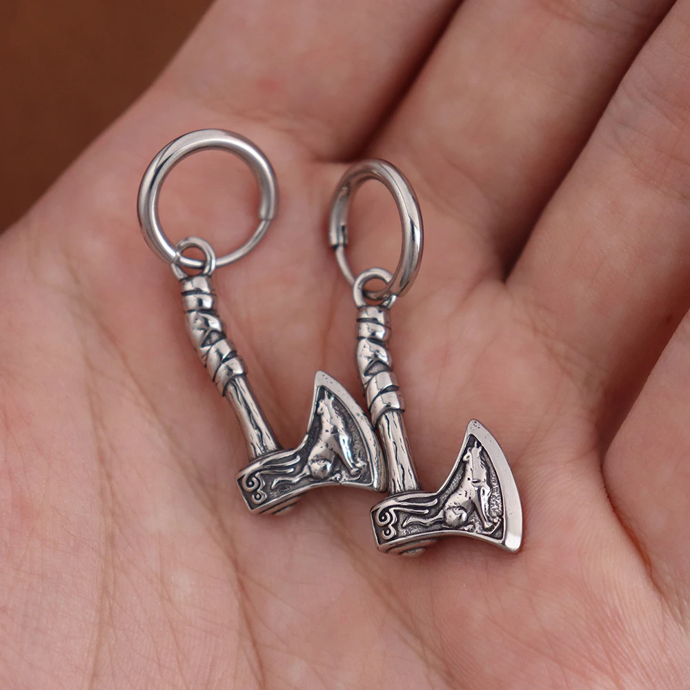 Retro Nordic Vikings Axe Earrings Man Punk Hiphop Style Stainless Steel Male Earring Fashion Women Ear Scandinavian Jewelry Gift