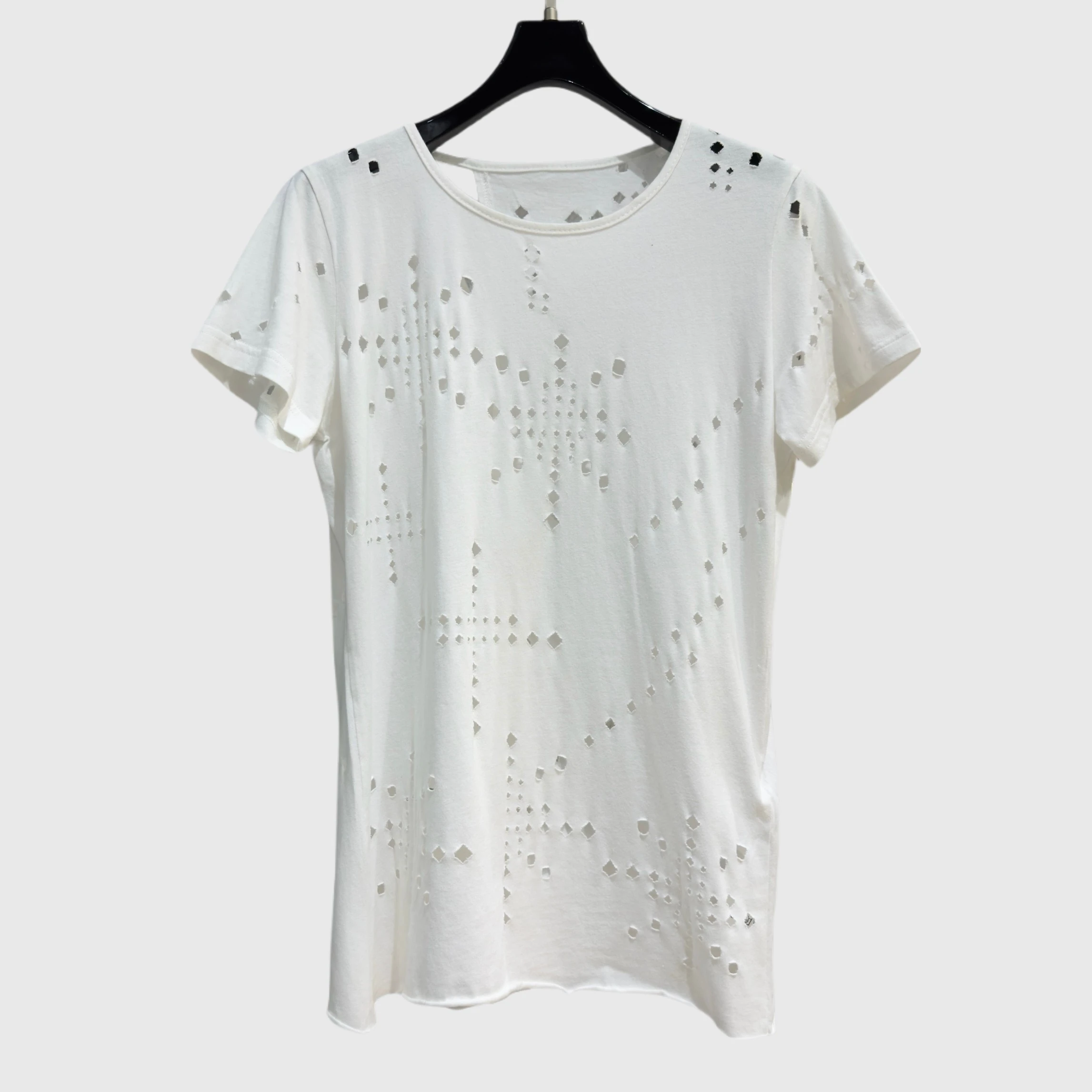 Hollow-Out Crochet Slimming Top for Women with Back Splice Design T-Shirt