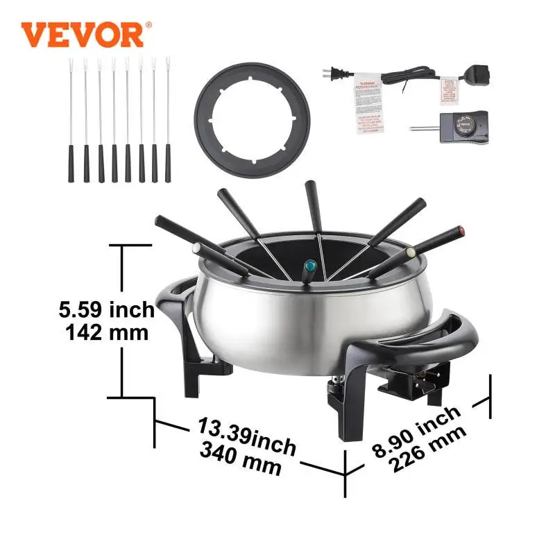 VEVOR Electric Fondue Pot Set for Cheese & Chocolate 3 Quart Chocolate Melting Stainless Steel Fondue with Temperature Control