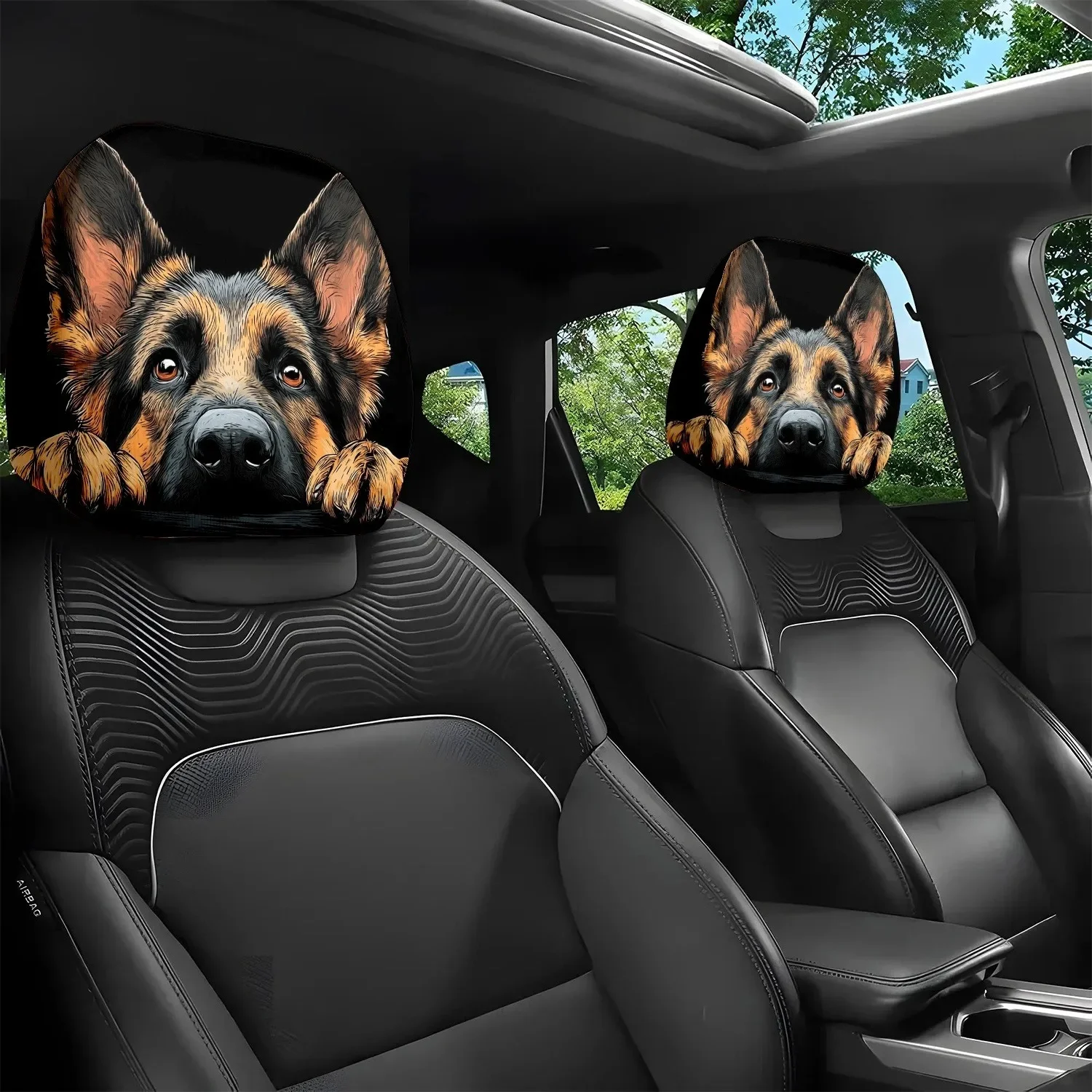 2Pcs Headrest Covers Car Funny 2Pcs Headrest Covers Horror 2 pieces of funny German Shepherd car head pillowcases, universal car