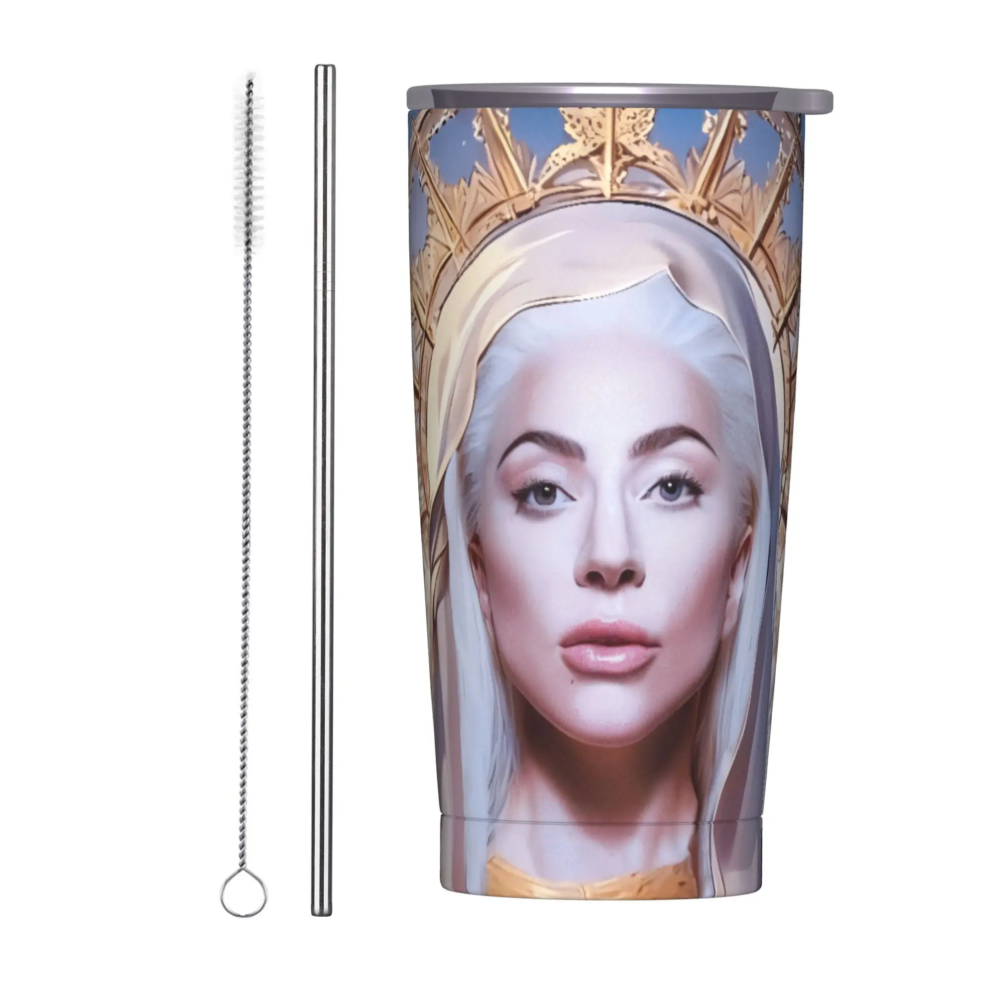 Stainless Steel Tumbler Lady Gaga Jesus Car Mugs With Straws  Driving Cold and Hot Water Bottle Heat Preservation Thermal Mug