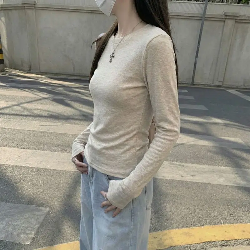 2026 Damen Herbst-Winter T-Shirt Stilvolles O-Neck Dralon-Basis-Top Fleece-Gefüttertes Langarm-Thermo-T-Shirt für das Schichten-Looking – Detail 5