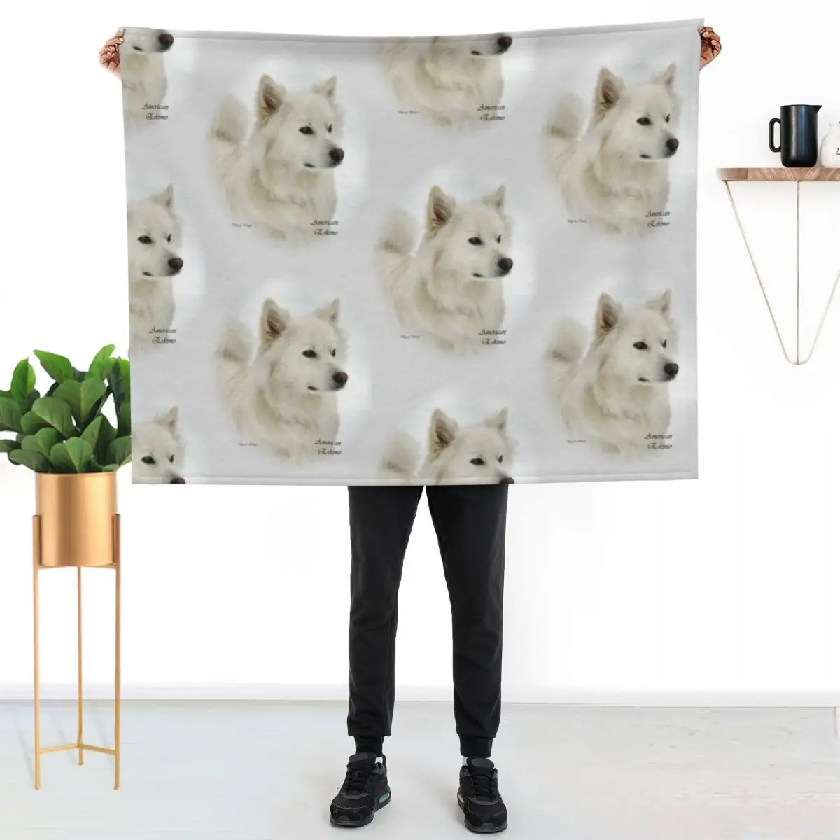 

American Eskimo Dog Lovers Art Gifts Throw Blanket Soft Sherpa Fleece Warm Blanket for Winter