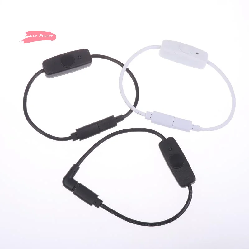 Y-1Pcs 5V 2A Short USB C Extension Cable With ON Off Switch USB-C To Type C Power Supply Cord For USB Fan LED Strips Desk Lamp