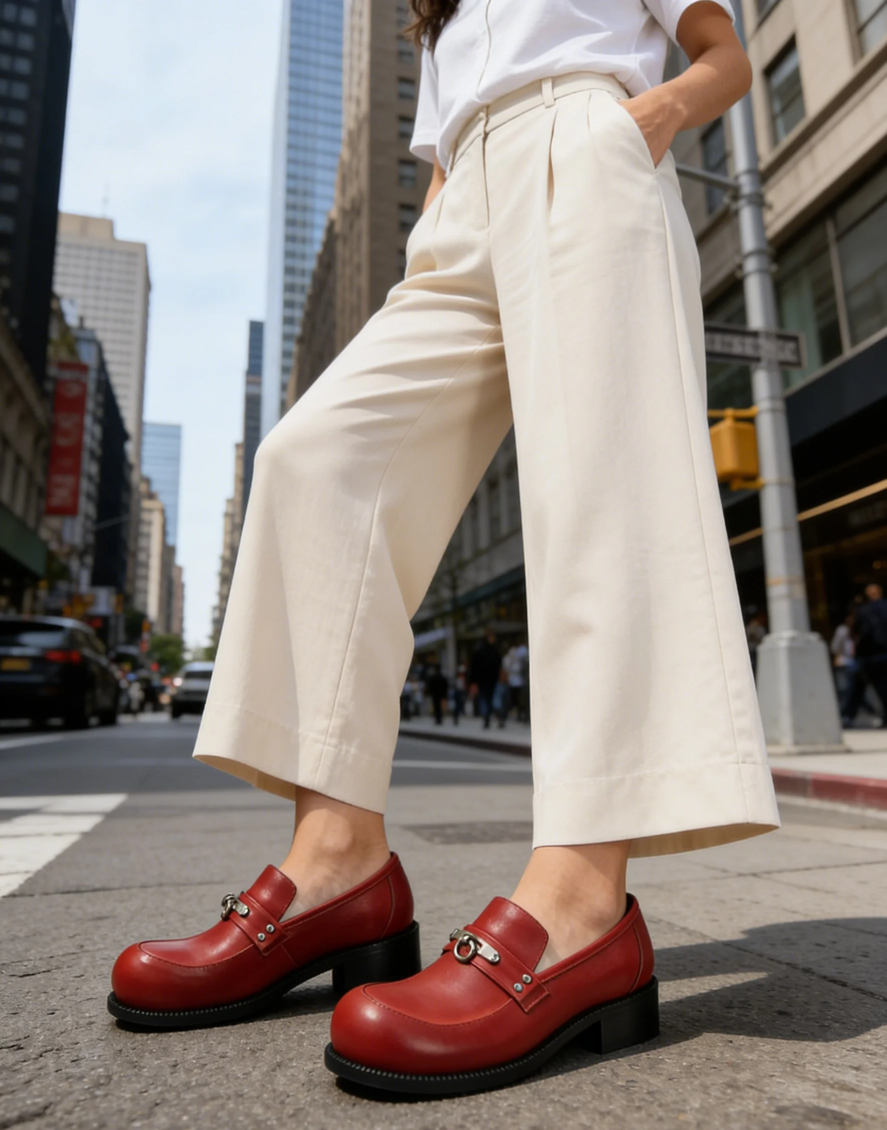 

Business Style Zapatos Para Square Low Heels Metal Buckle Ring Retro Luxury Red Leather Loafers Men's Shoes Round Toe Slip-On