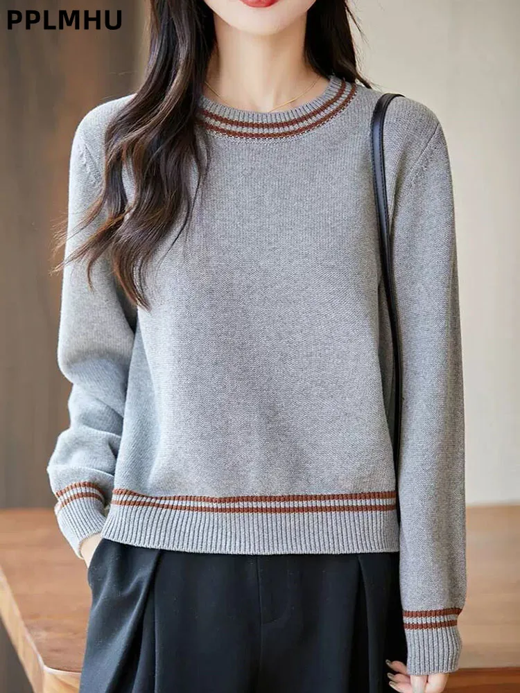 

Женский повседневный теплый вязаный свитер с круглым вырезом, утолщенные мягкие джемперы с длинными рукавами, корейский модный трикотаж, пуловеры, топ