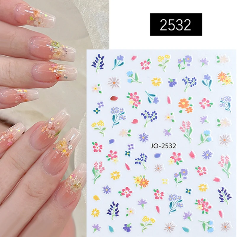 Simple Flowers 3D Nail Stickers Spring Summer Blooming Floral Wreath Nail Art Decals Adhesive Sliders Manicure Decorations