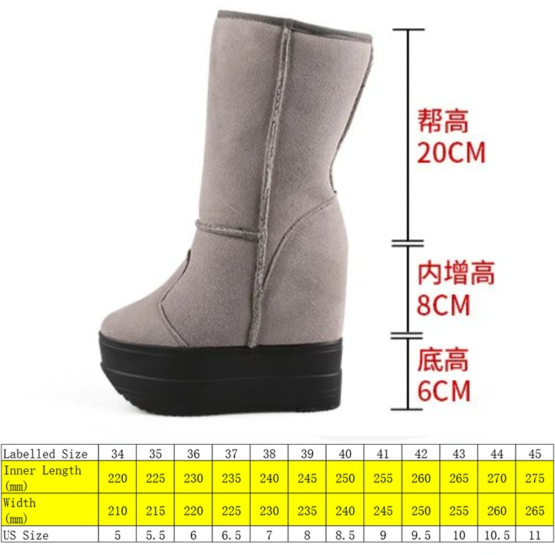 Fujin 14cm Platform Wedge Ankle Booties Autumn Warm Shoes Winter Plush Women Cow Suede Genuine Leather Boots Spring Warm Slip On