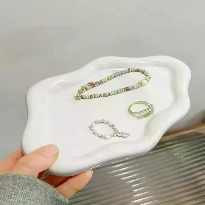 Cloud Shaped Wavy Edge Tray White Portable Lipstick Key Storage Dish for Bathroom Vanity Decor