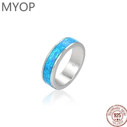 MYOP Real 925 Sterling Silver Opal Ring Court Style Synthetic Gemstones Geometry Design Classic Simple Female Jewelry Dating