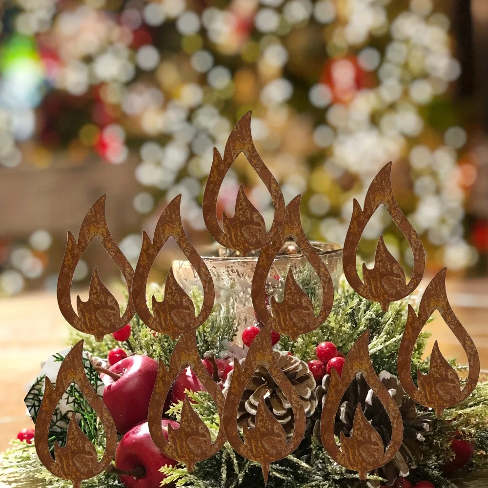 10 قطعة حديقة عيد الميلاد ريفي إدراج علامة مجموعة مع شمعة معدنية لهب صورة ظلية في الهواء الطلق عطلة ديكور مانعة لتسرب الماء الحديقة الفن #5