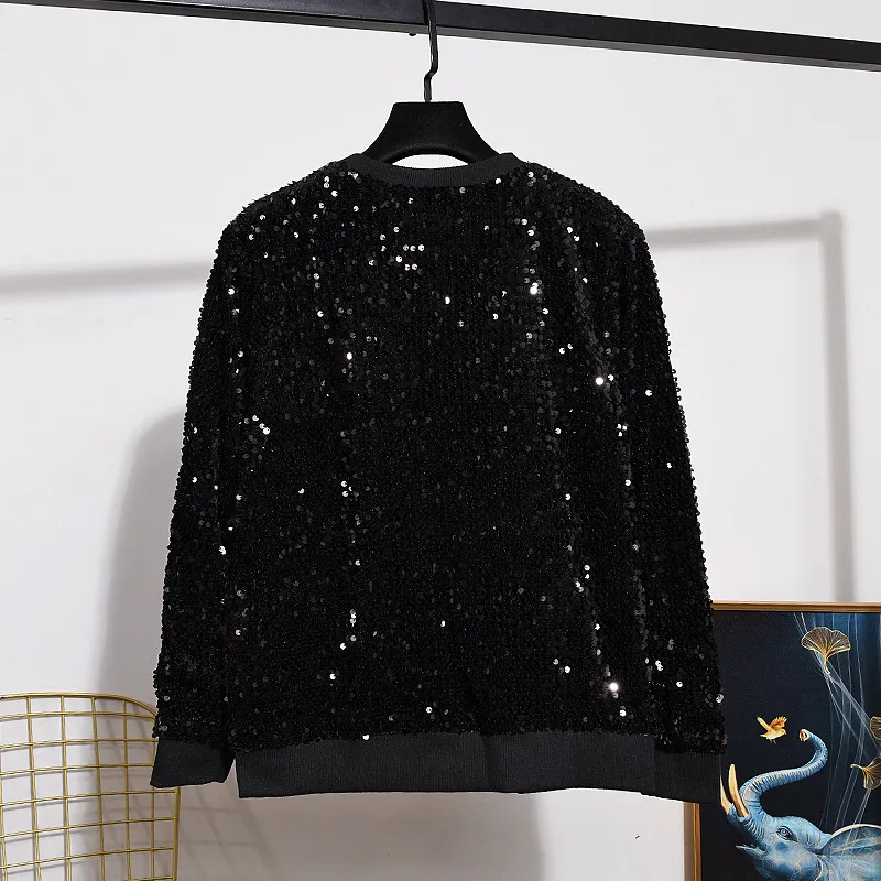 Autumn Winter New Fashion Sequins Knitted Sweater Women Outfits Pullover Coat Little Feet Pants Two Peice Set Ladies Tide H2603