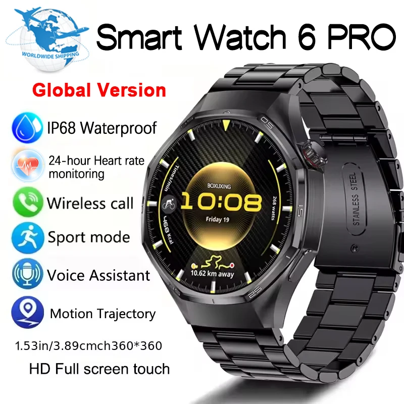 2026 New Watch 6 Pro Smart Watch Global Version Men AMOLED Screen GPS Track Bluetooth Call Waterproof Sports Health SmartWatches
