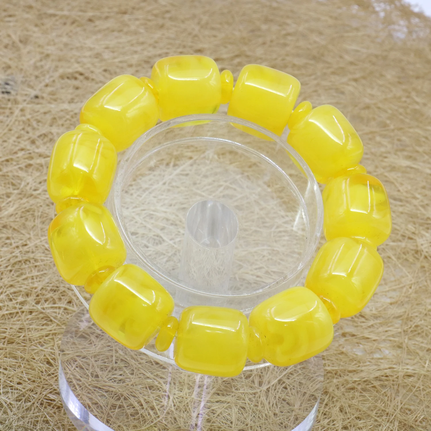 5X10mm Abacus 18X20mm Cylinder Poland Resin Men`s Bracelet Chicken Fat Yellow Imitation Mint Wax Elastic Retro-style Hand Wear
