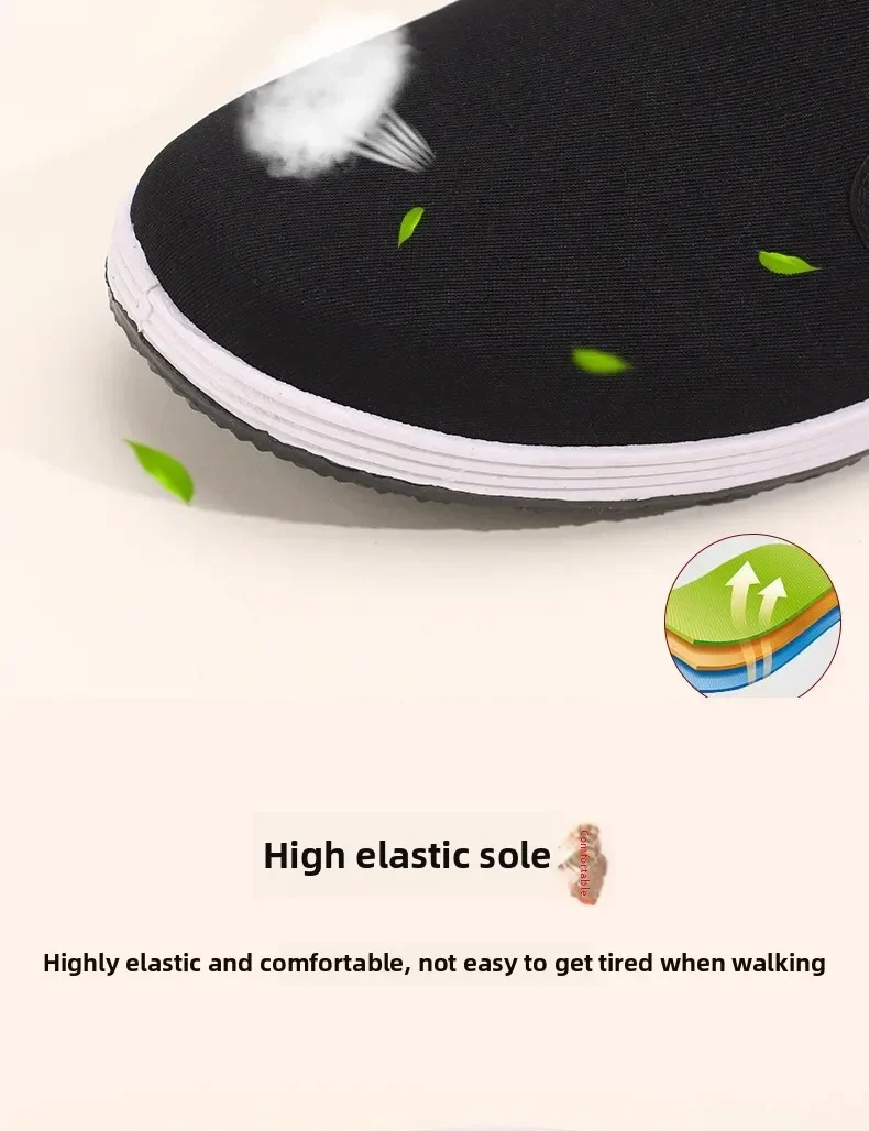 Verpackte alte Peking-Stoffschuhe für Herren, Slip-On Freizeitschuhe, atmungsaktive schwarze Leinenschuhe zum Fahren und für den täglichen Gebrauch. – Detail 3