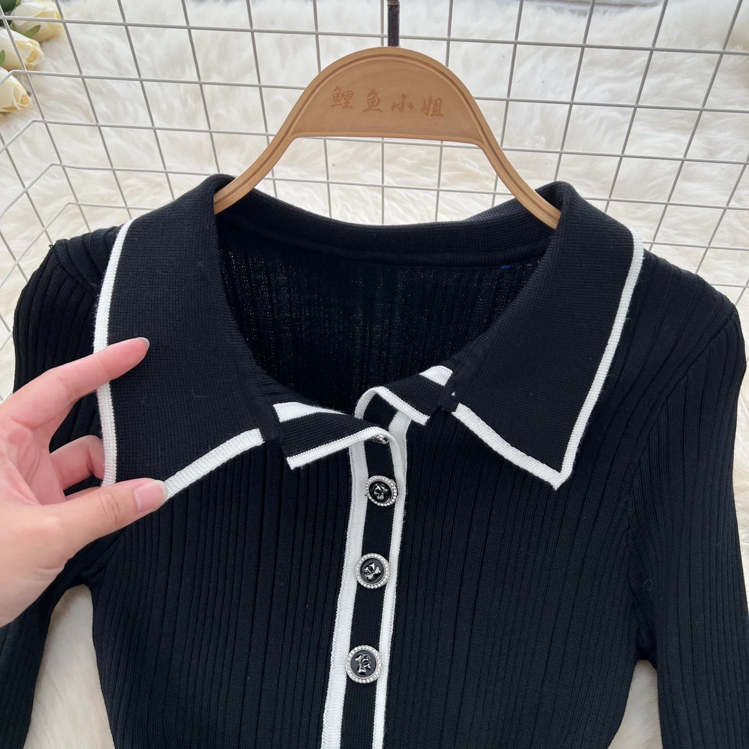 Casual Polo-neck Basics Long Sleeve Chic Buttons Slim Ear Fungus Edge Patchwork Dresses French Women High Street Autumn Clothing