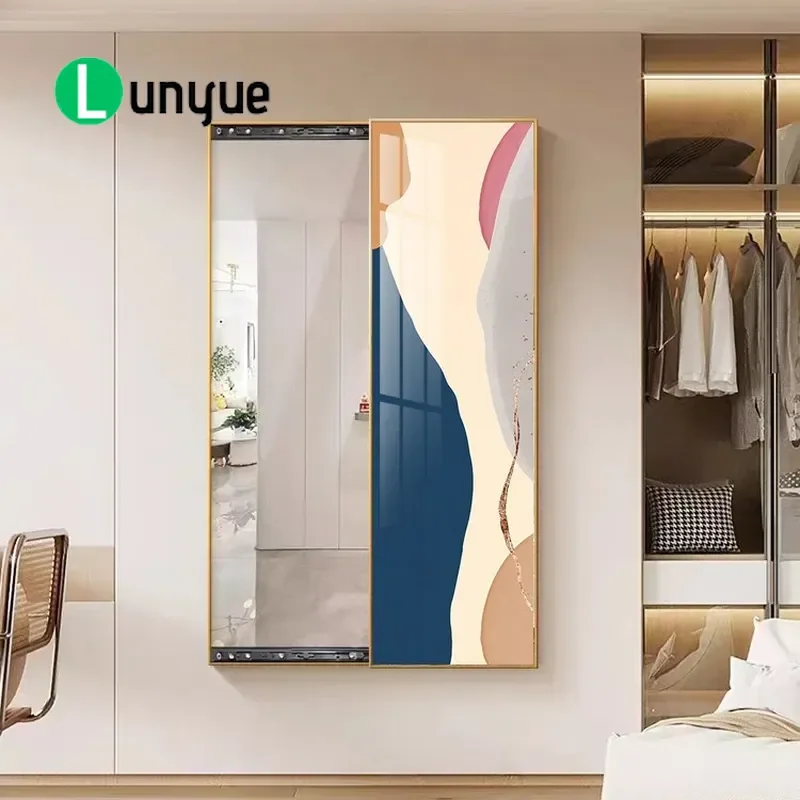 Modern Simple Hidden Full Body Mirror Push Pull Abstract Decorative Painting Wall Mounted Mural for Bedroom Entrance Living