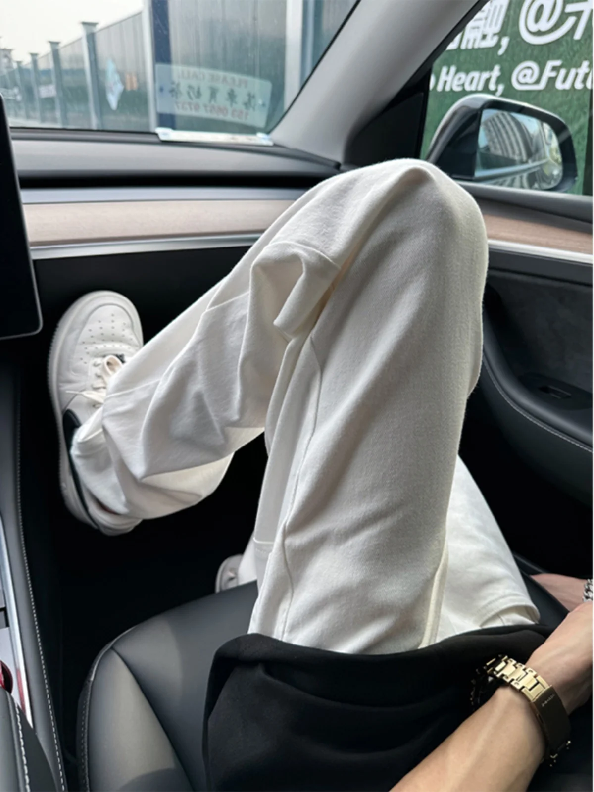 

Cleanfit White Men's Summer Jeans High Street Vibe Knife Flared Pants mid Waist Long Cotton Polyester Blend Cool Sensation